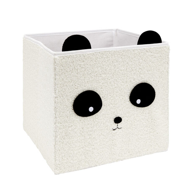 Pani&egrave;re carr&eacute;e Box Cube enfant tissu bouclette blanc panda 31x31xH29cm