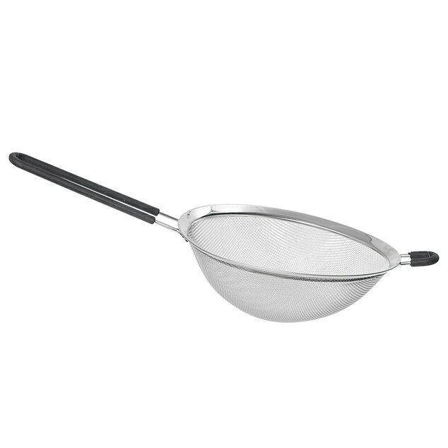Passoire en inox &agrave; maille fine avec poign&eacute;e en silicone