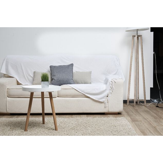 Jet&eacute; de canap&eacute; &agrave; franges uni blanc