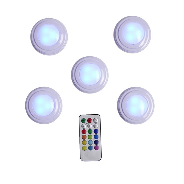 Spot LED x5 RGB avec t&eacute;l&eacute;commande &Oslash;6,8cm