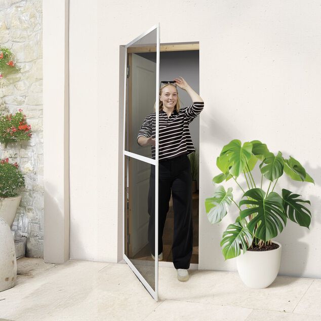 Moustiquaire porte aluminium toile fibre de verre ajustable blanche L100xH210cm