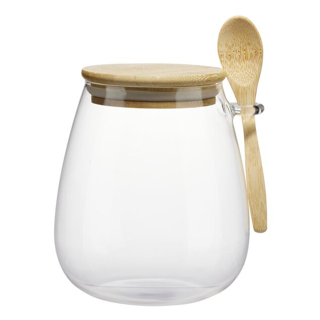 Pot de conservation hermétique rond en verre couvercle bambou 350ml Ø6,5xH10cm