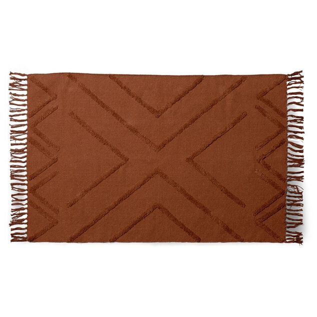 Tapis rectangulaire coton tuft&eacute; terracotta 100x150 cm