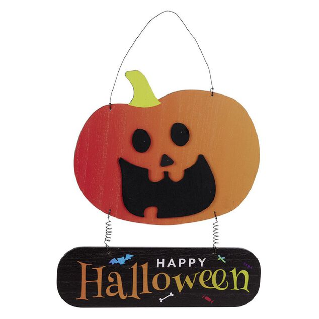 Pancarte Halloween citrouille en bois orange