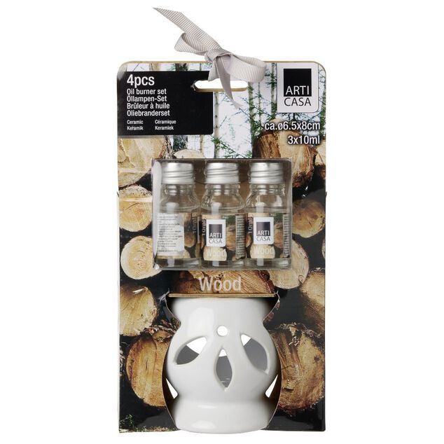 Br&ucirc;leur &agrave; huile c&eacute;ramique avec liquide senteur bois 3x10ml