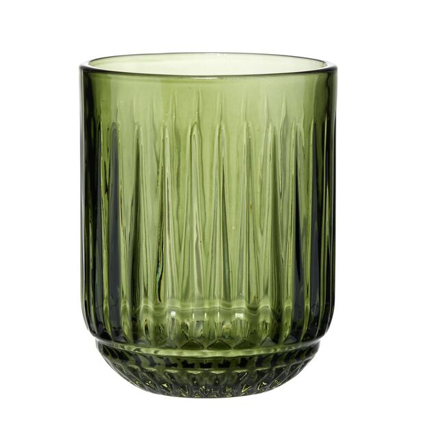 Verre bas 27cl en verre stri&eacute; transparent vert &Oslash;7,5xH9,5cm