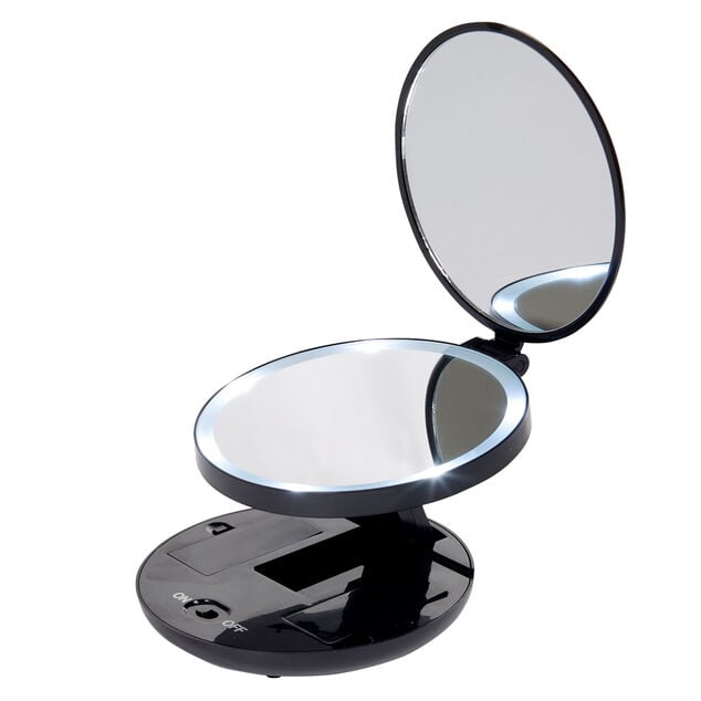 Miroir double r&eacute;tractable sur pied rond noir LED