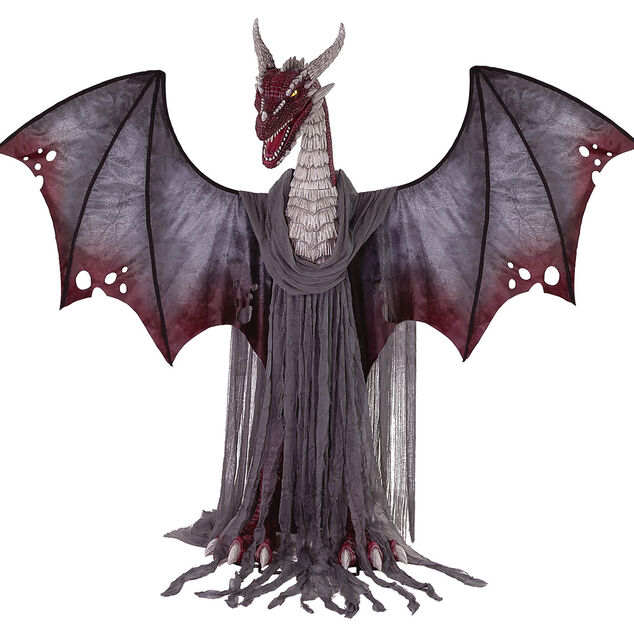Dragon g&eacute;ant anim&eacute; et sonore noir et rouge H182cm