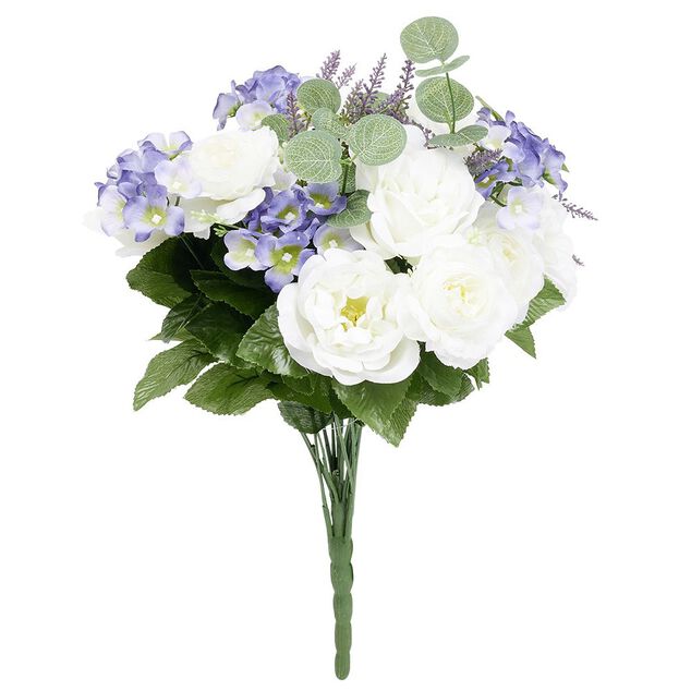 Piquet fleur artificielle &Oslash;32xH40cm blanc et bleu