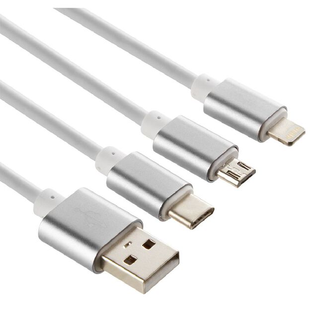 C&acirc;ble USB 3 en 1 avec connecteurs USB-C/micro USB/Lightning