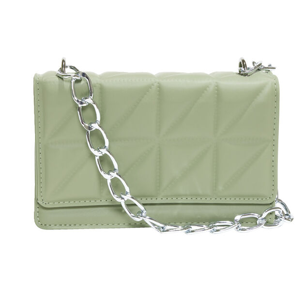 Sac pochette effet matelassée avec chaîne métal 20xH13cm - 2 modèles noir ou vert