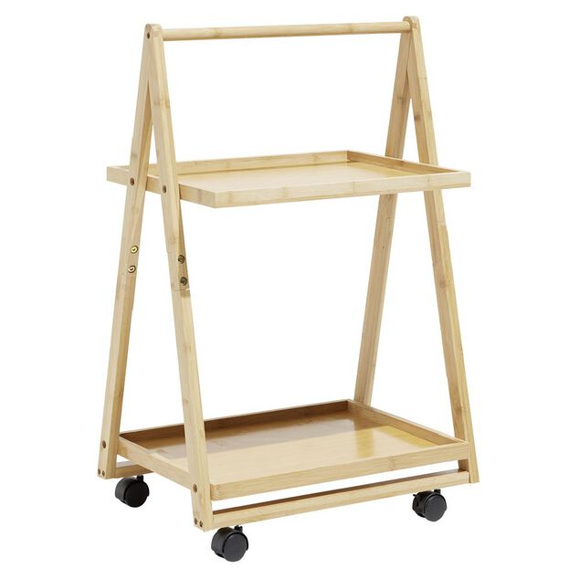 Desserte à roulettes bambou 2 niveaux 50x38xH78cm