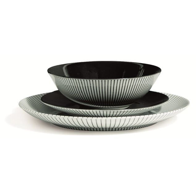 Assiette plate blanche d&eacute;cor rayon noir &Oslash;26.5cm