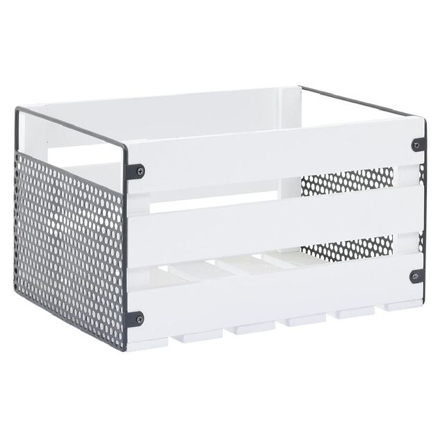 Caisse de rangement en bois et m&eacute;tal - L32,5 x l18 x H24 cm