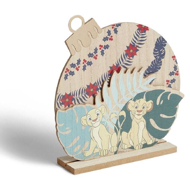 D&eacute;coration Disney &agrave; poser boule de No&euml;l Le Roi Lion bois H21,5cm