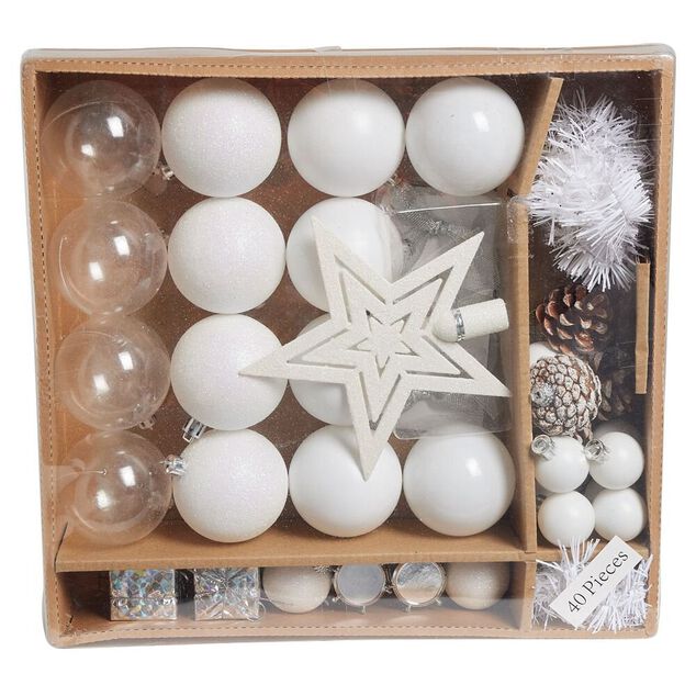 Décoration sapin Noël blanc et argenté x40