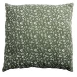 Coussin carré déperlant vert sapin motif floral blanc 40x40cm
