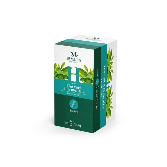 Th&eacute; vert &agrave; la menthe bien-&ecirc;tre Mess&eacute;gu&eacute; 20 sachets
