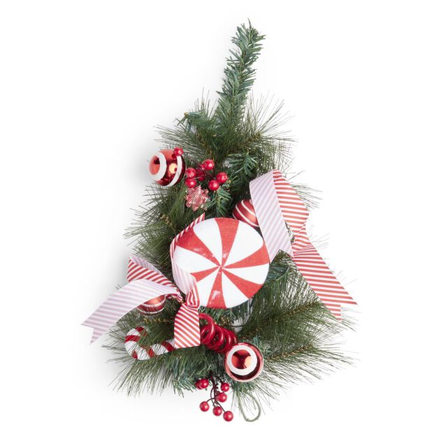 Suspension de No&euml;l branchage sapin avec bonbons et sucres d'orge H60cm