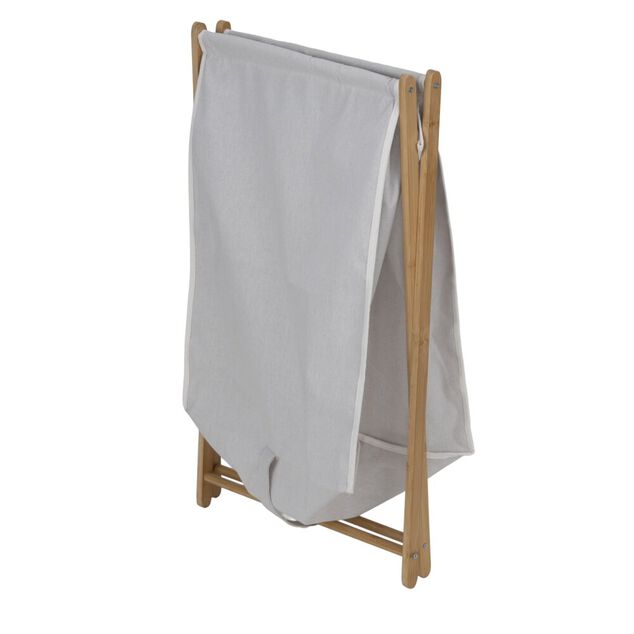 Pani&egrave;re &agrave; linge 70L pliante bambou et tissu beige 45x38,5xH64cm