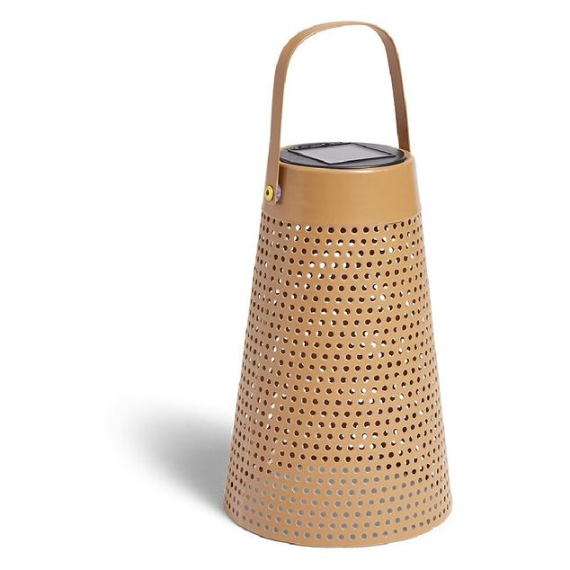 Lampe nomade solaire Faro m&eacute;tal perfor&eacute; marron &Oslash;12,8xH20cm