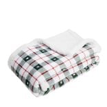 Plaid pilou pilou sherpa blanc motif tartan vert 120x150cm