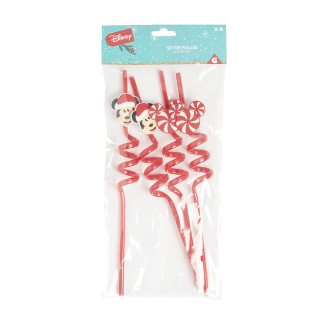 Lot de 4 pailles Disney spirale plastique r&eacute;utilisable rouge L26,5cm