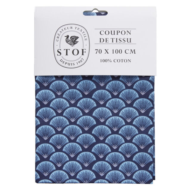 Coupon tissu imprim&eacute; Fortuna 70x100cm coton bleu marine et bleu