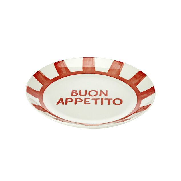 Assiette à dessert porcelaine "Buon Appetito" blanche et rouge Ø20cm