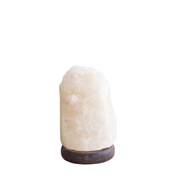 Lampe pierre de sel rose avec socle bois USB &Oslash;8xH15cm