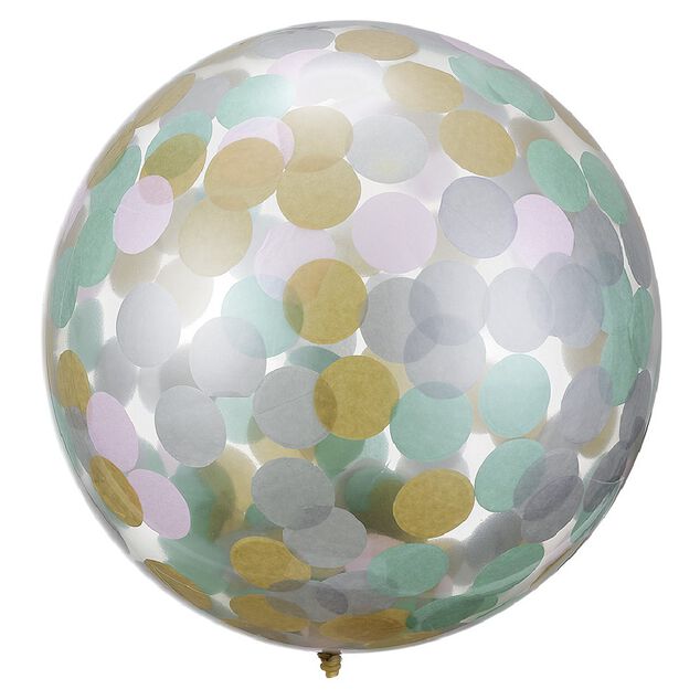 Ballon confettis rose, dor&eacute; et vert