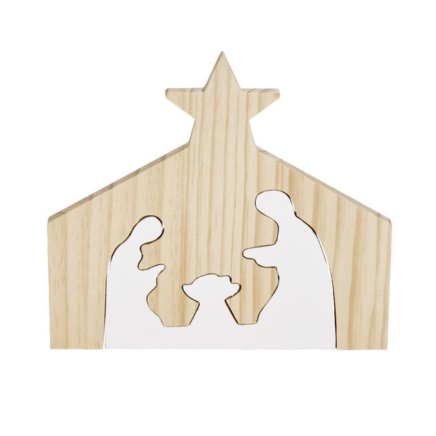 D&eacute;coration de No&euml;l nativit&eacute; en bois 2 parties H19,5cm