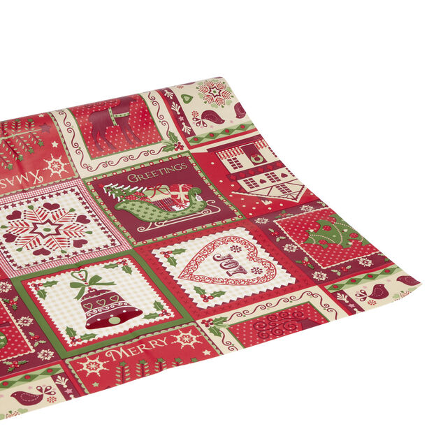 Toile cir&eacute;e motifs chalets rouge 140cm