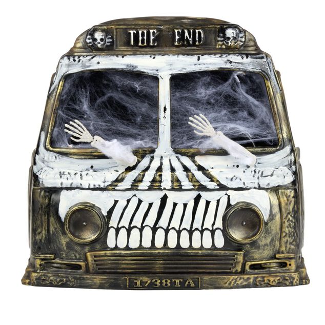 D&eacute;coration &agrave; poser Halloween voiture squelette son et lumi&egrave;re 34x12xH33cm