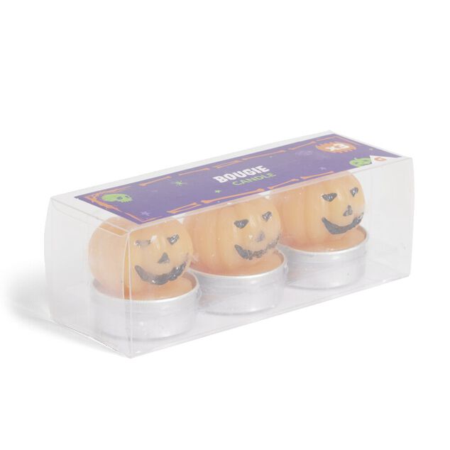 Lot de 3 bougies Halloween forme citrouille orange