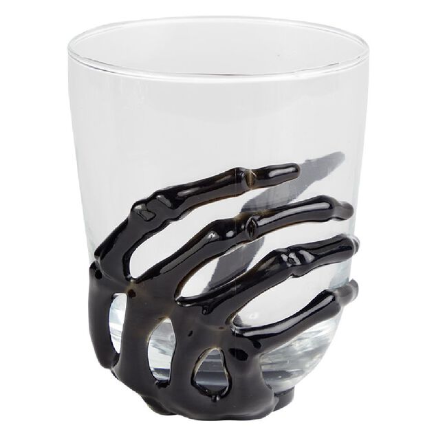 Verre main squelette Halloween noir transparent