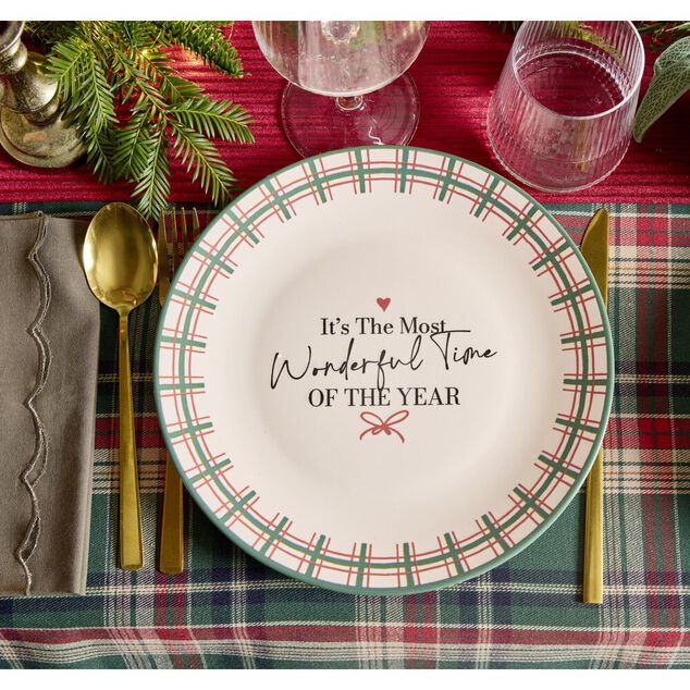 Assiete plate imprim&eacute; No&euml;l contour motif jacquard fa&iuml;ence &Oslash;20 cm