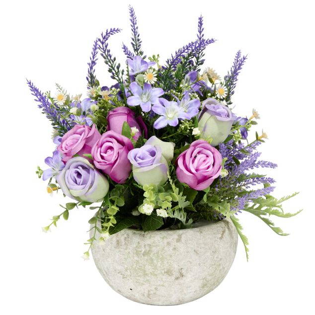 Vasque ciment roses bruy&egrave;re et gypsophile &Oslash;33xH32cm (4 mod&egrave;les)