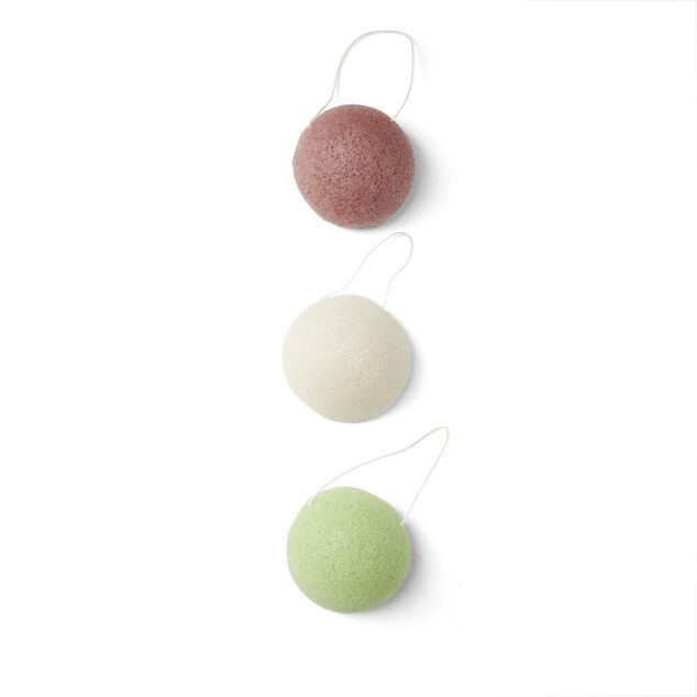 Lot de 3 &eacute;ponges konjac coeur vert beige marron