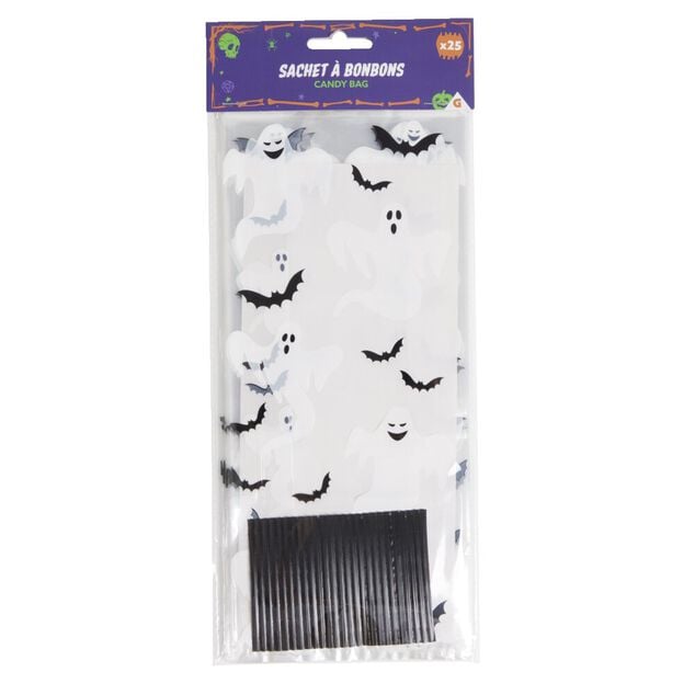 Sachet &agrave; bonbons pour Halloween x25 (3 mod&egrave;les)