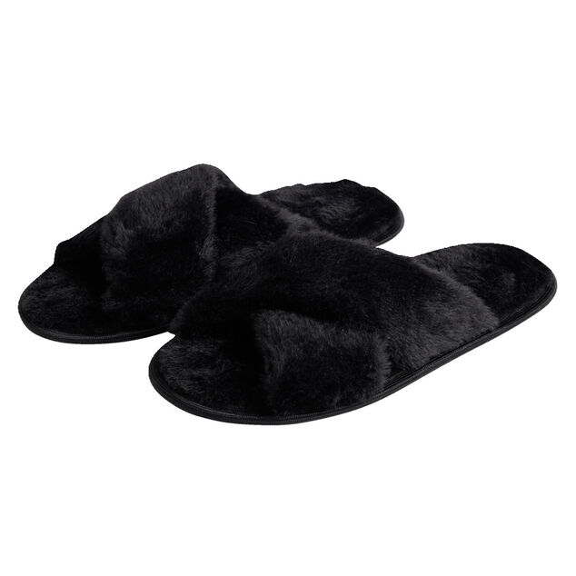 Chaussons femme noir peluche brides crois&eacute;e T38/39