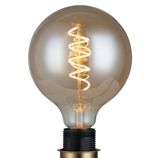 Ampoule LED E27 sph&egrave;re filament spirale jaune &eacute;clairage blanc chaud 25W