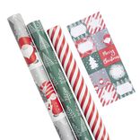 Papier cadeau Noël rouleau x3 avec 20 étiquettes autocollantes traditionnel