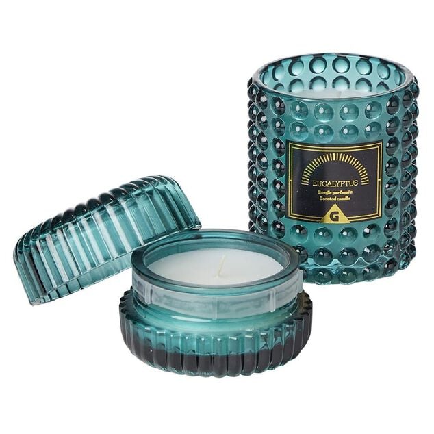 Coffret senteur 2 bougies parfum&eacute;es dans verre d&eacute;co relief