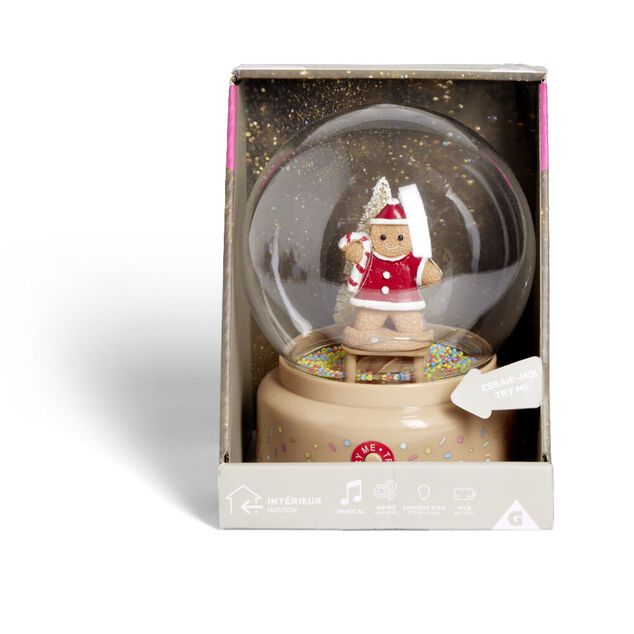 Boule &agrave; neige lumineuse anim&eacute;e musicale bonhomme pain d'&eacute;pices - 2 mod&egrave;les