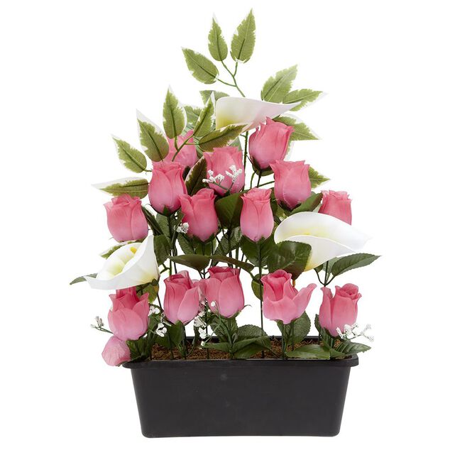 Jardini&egrave;re rose/arum 20 t&ecirc;tes blanc et rose