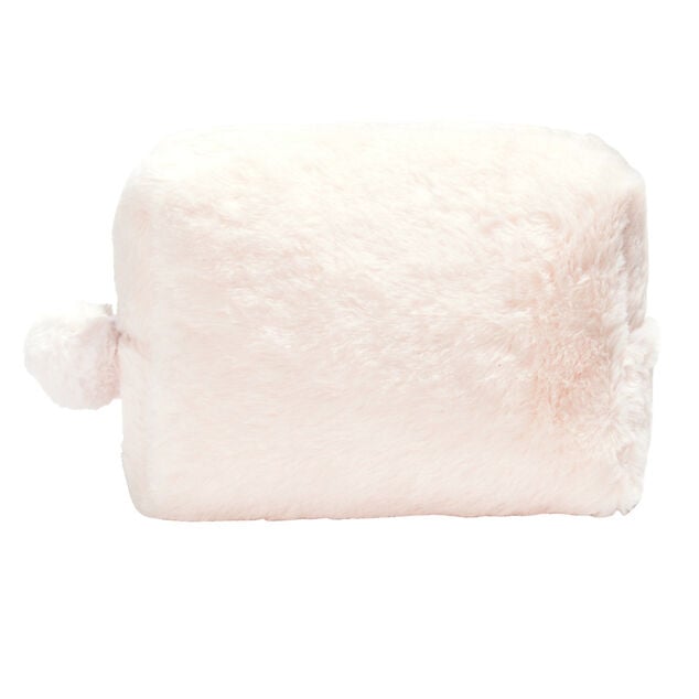 Pochette &agrave; cosm&eacute;tiques fausse fourrure rose ou beige 19x9xH12cm