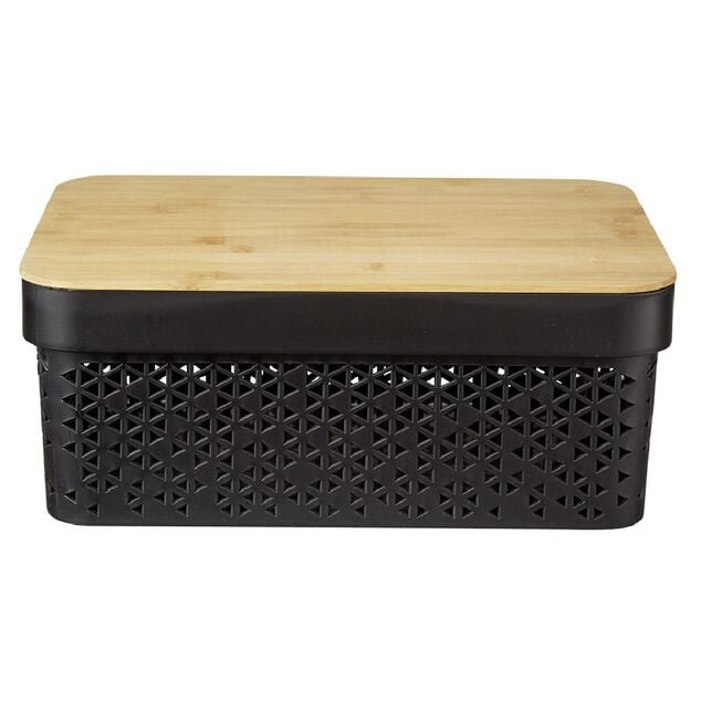 Pani&egrave;re noire avec couvercle bambou naturel H13,5 cm