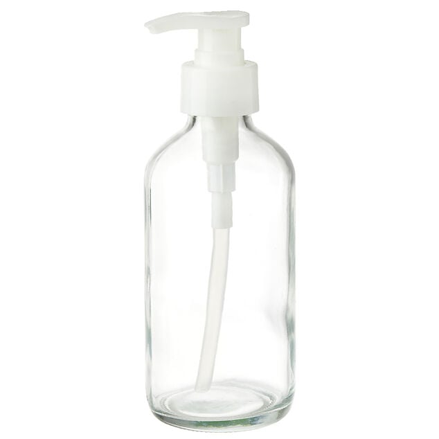 Distributeur de savon 200ml en verre et plastique gris &Oslash;6xH17cm