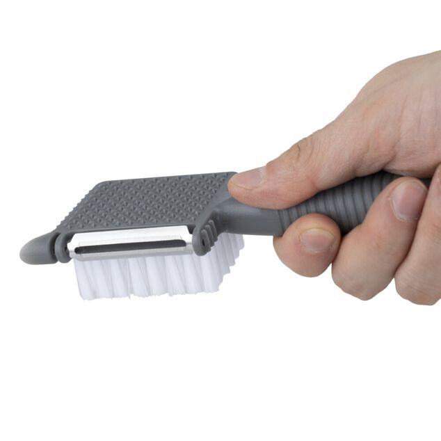 Brosse multifonction ustensile cuisine 5en1 acier et plastique gris L18,5cm